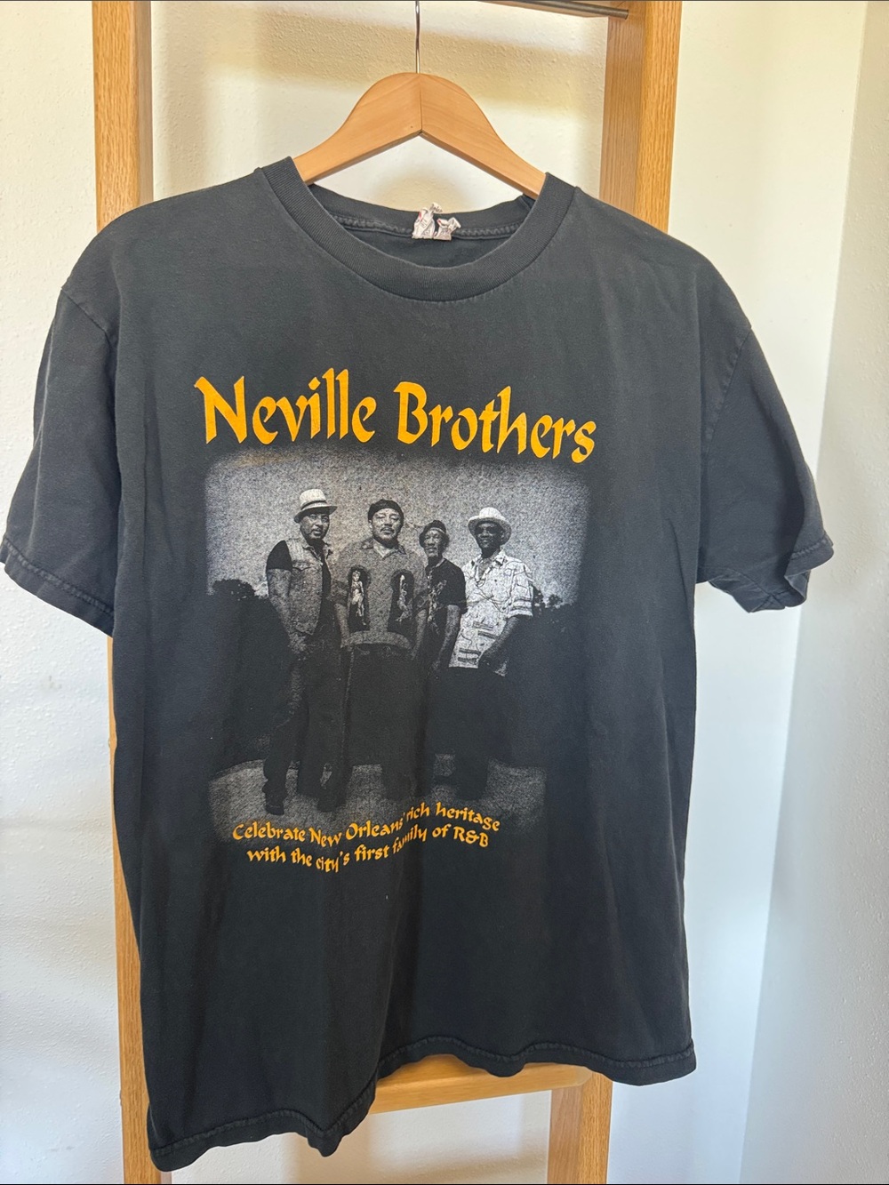 R&B New Orleans Neville Brothers Black Short Sleeve Graphic Tee - Yellow Print